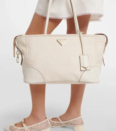 Prada Large leather-trimmed canvas tote bag | Thumbnail 6