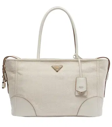 Prada Large leather-trimmed canvas tote bag | Thumbnail 1