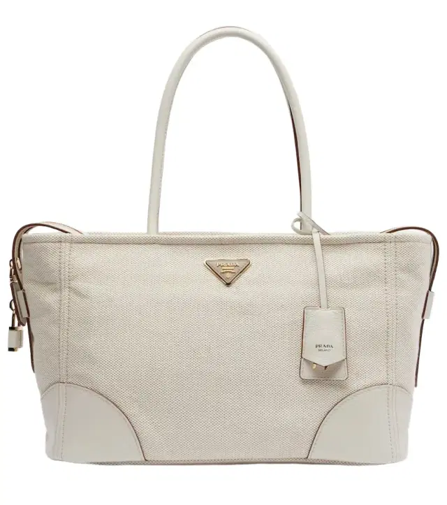 Prada Large leather-trimmed canvas tote bag