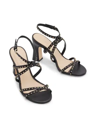 Cinq à Sept Women's Blair 95MM Studded Leather Sandals - Black Gold - Size 10 | Thumbnail 2