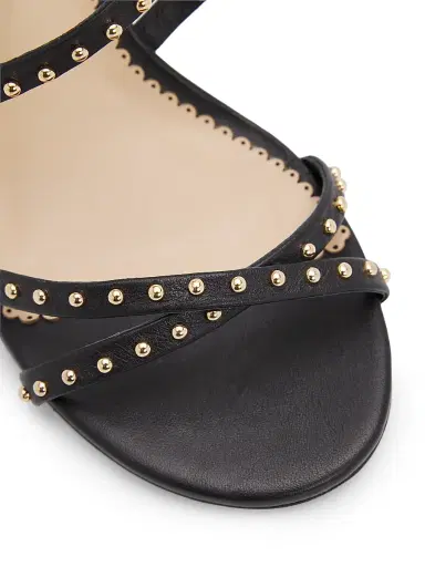 Cinq à Sept Women's Blair 95MM Studded Leather Sandals - Black Gold - Size 10 | Thumbnail 6