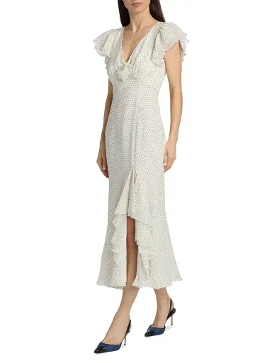 Cinq à Sept Women's Talia Polka Dot Ruffled V-Neck Midi-Dress - Ivory Twilight Bay - Size 16 | Thumbnail 2