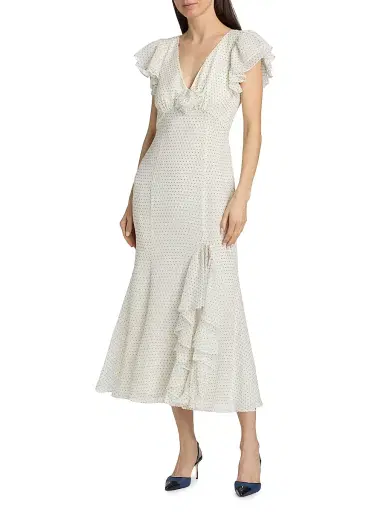 Cinq à Sept Women's Talia Polka Dot Ruffled V-Neck Midi-Dress - Ivory Twilight Bay - Size 16 | Thumbnail 3