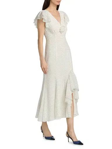 Cinq à Sept Women's Talia Polka Dot Ruffled V-Neck Midi-Dress - Ivory Twilight Bay - Size 16 | Thumbnail 4