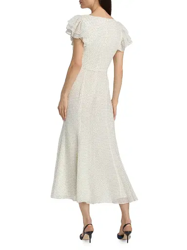Cinq à Sept Women's Talia Polka Dot Ruffled V-Neck Midi-Dress - Ivory Twilight Bay - Size 16 | Thumbnail 5