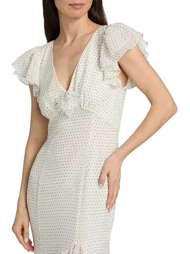 Cinq à Sept Women's Talia Polka Dot Ruffled V-Neck Midi-Dress - Ivory Twilight Bay - Size 16 | Thumbnail 6