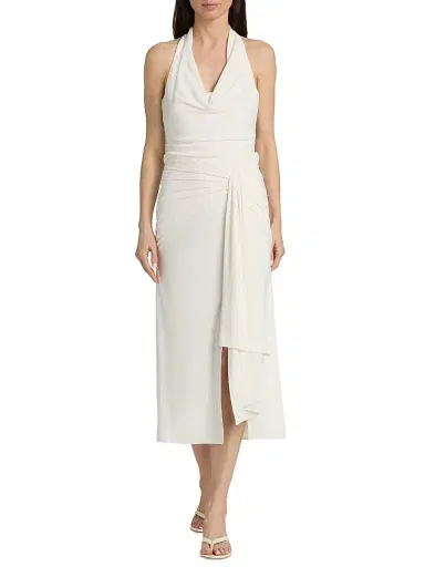 Cinq à Sept Women's Kaia Stretch-Knit Ruched Halterneck Midi-Dress - Ivory - Size 14 | Thumbnail 2