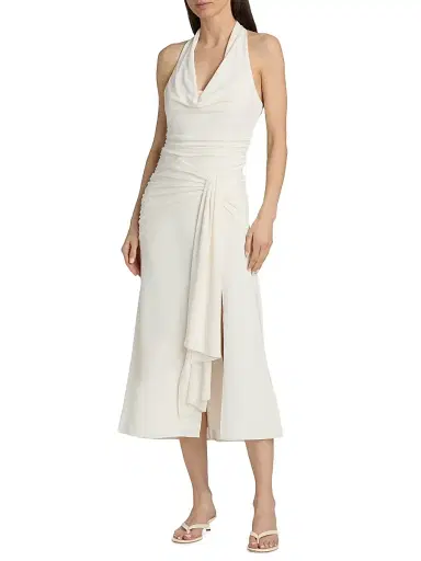Cinq à Sept Women's Kaia Stretch-Knit Ruched Halterneck Midi-Dress - Ivory - Size 14 | Thumbnail 3
