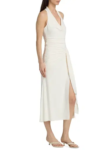 Cinq à Sept Women's Kaia Stretch-Knit Ruched Halterneck Midi-Dress - Ivory - Size 14 | Thumbnail 4