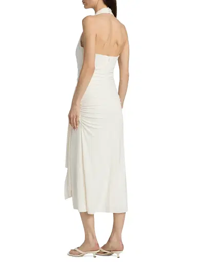 Cinq à Sept Women's Kaia Stretch-Knit Ruched Halterneck Midi-Dress - Ivory - Size 14 | Thumbnail 5