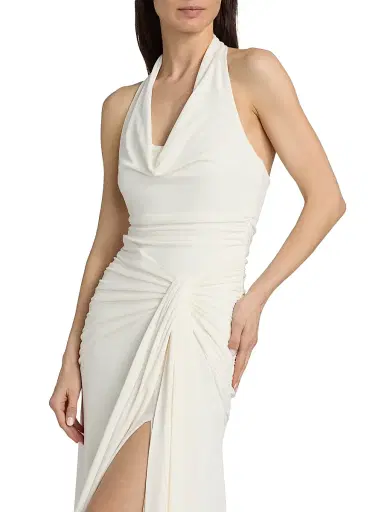 Cinq à Sept Women's Kaia Stretch-Knit Ruched Halterneck Midi-Dress - Ivory - Size 14 | Thumbnail 6