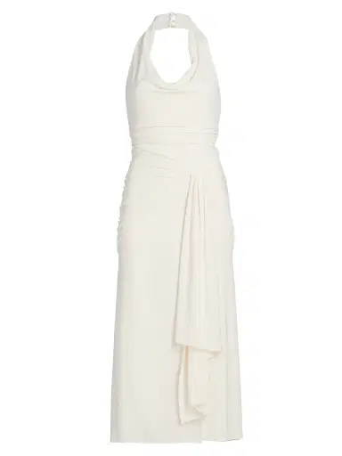 Cinq à Sept Women's Kaia Stretch-Knit Ruched Halterneck Midi-Dress - Ivory - Size 14 | Thumbnail 1