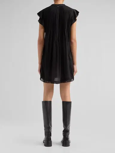 Poupette St Barth Women's Sasha Ruffled Pleated Minidress - Black Plain | Thumbnail 3
