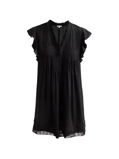 Poupette St Barth Women's Sasha Ruffled Pleated Minidress - Black Plain | Thumbnail 1