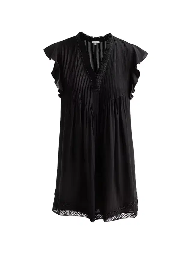 Women's Sasha Ruffled Pleated Minidress - Black Plain