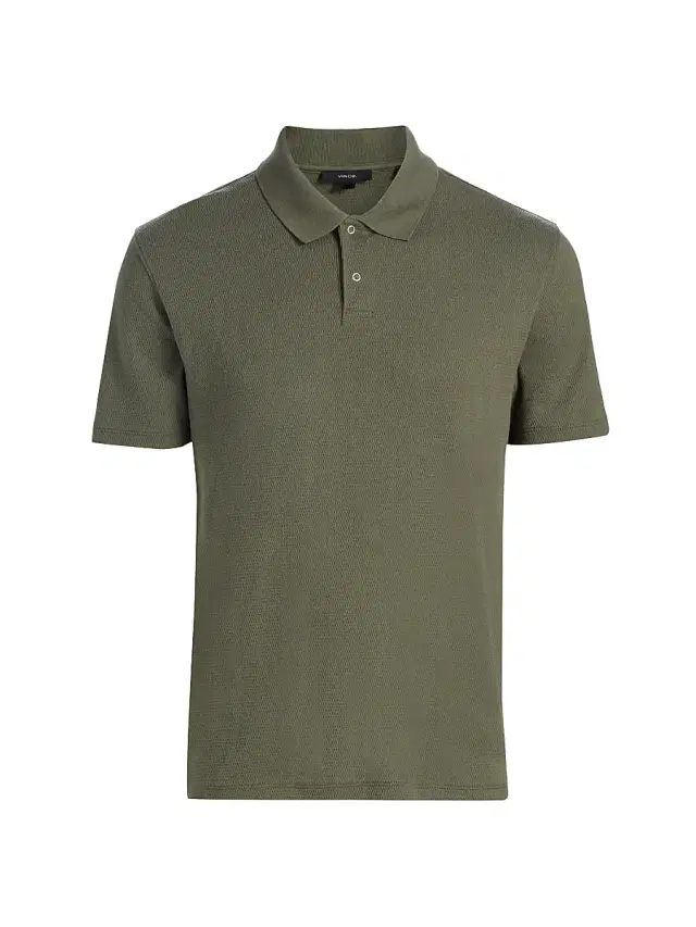 Vince Men's Mesh Knit Snap Polo Shirt - Coulter Green