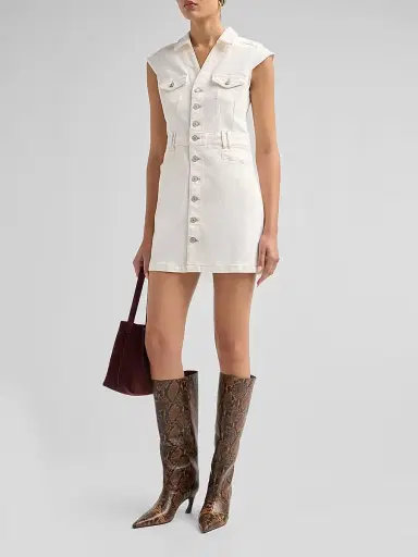 PAIGE Women's Jaxsyn Denim Minidress - Toasted Ecru - Size 10 | Thumbnail 4