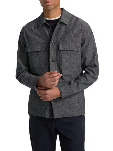 Vince Men's Herringbone Cotton-Linen Overshirt - Coastal - Size XXL | Thumbnail 3