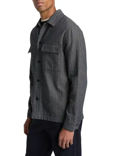 Vince Men's Herringbone Cotton-Linen Overshirt - Coastal - Size XXL | Thumbnail 4