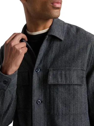 Vince Men's Herringbone Cotton-Linen Overshirt - Coastal - Size XXL | Thumbnail 6