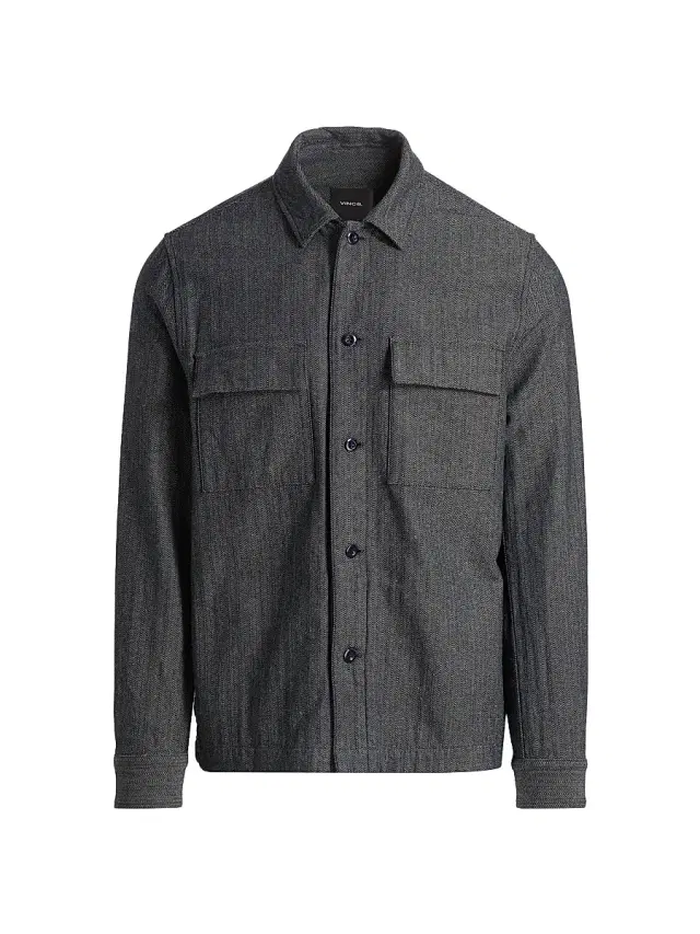 Vince Men's Herringbone Cotton-Linen Overshirt - Coastal