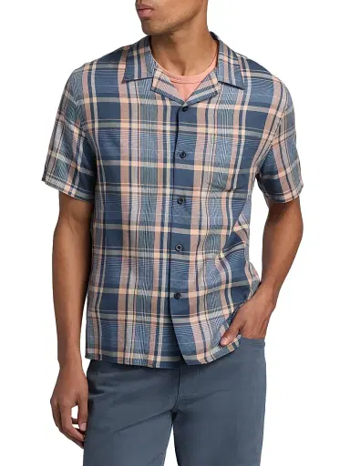 Vince Men's Prine Plaid Camp Shirt - Prussian Blue | Thumbnail 3