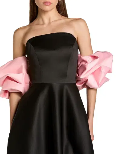 Mac Duggal Women's Satin Puff-Sleeve Off-The-Shoulder Gown | Thumbnail 3 Mac Duggal Women's Satin Puff-Sleeve Off-The-Shoulder Gown | Thumbnail 3