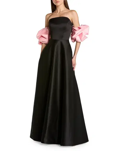 Mac Duggal Women's Satin Puff-Sleeve Off-The-Shoulder Gown | Thumbnail 1 Mac Duggal Women's Satin Puff-Sleeve Off-The-Shoulder Gown | Thumbnail 1
