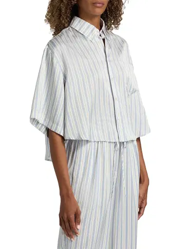 Derek Lam 10 Crosby Women's Ember Striped Satin Twill Crop Shirt - Lisbon Blue Stripe | Thumbnail 4 Derek Lam 10 Crosby Women's Ember Striped Satin Twill Crop Shirt - Lisbon Blue Stripe | Thumbnail 4