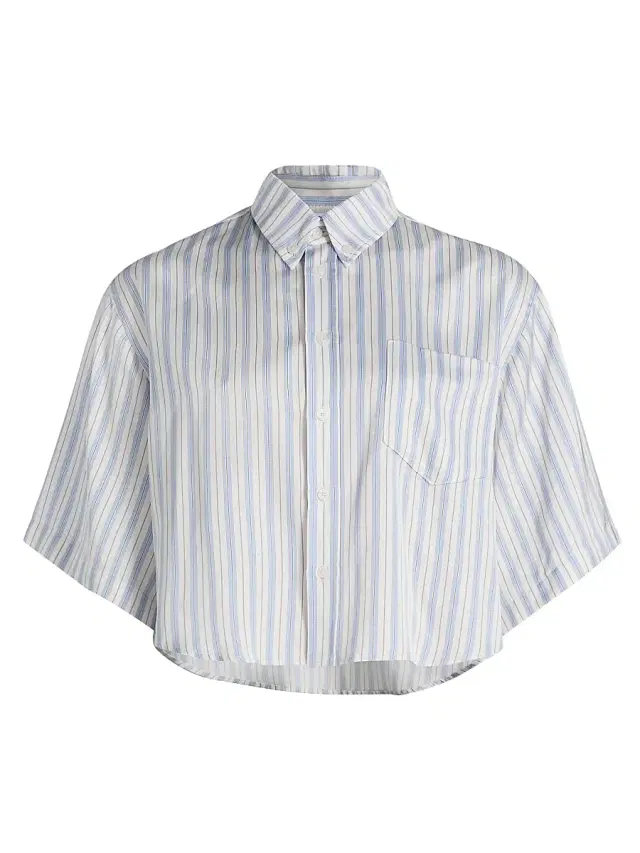 Derek Lam 10 Crosby Women's Ember Striped Satin Twill Crop Shirt - Lisbon Blue Stripe