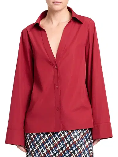 TWP Women's Deep V-Neck Relaxed Shirt - Karanda Red - Size XL | Thumbnail 2