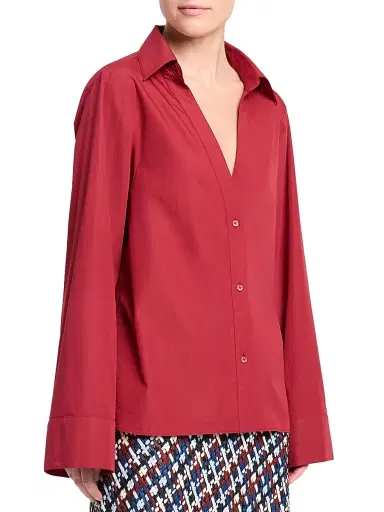 TWP Women's Deep V-Neck Relaxed Shirt - Karanda Red - Size XL | Thumbnail 3