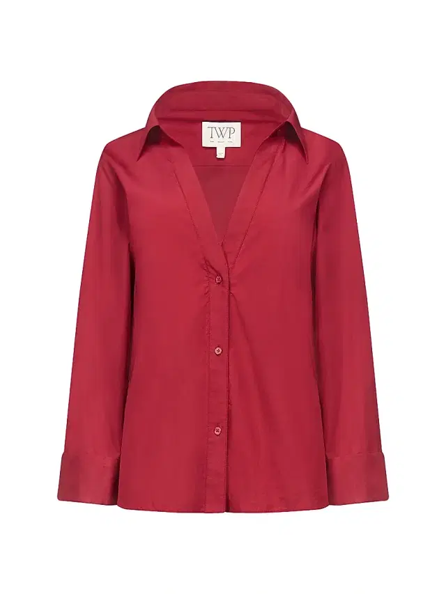 TWP Women's Deep V-Neck Relaxed Shirt - Karanda Red