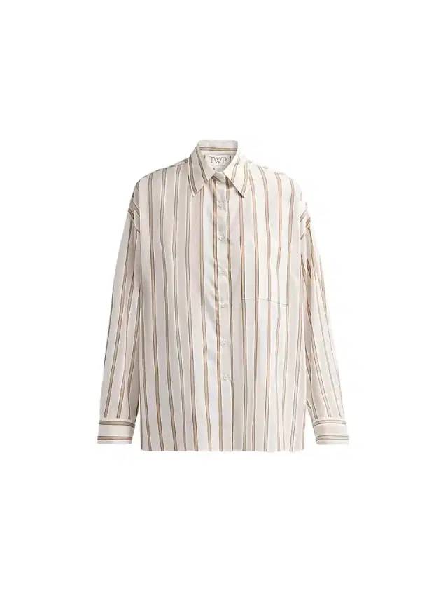 Women's Something Borrowed Stripe Cotton Button-Front Shirt - White Khaki