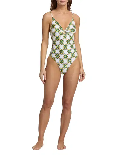 Milly Women's Lemon Tile Ring One-Piece Swimsuit - White Multi - Size Large | Thumbnail 2 Milly Women's Lemon Tile Ring One-Piece Swimsuit - White Multi - Size Large | Thumbnail 2