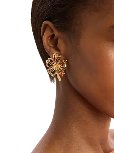 Oscar de la Renta Women's 24K-Gold-Plated Hibiscus Stud Earrings - Gold | Thumbnail 2 Oscar de la Renta Women's 24K-Gold-Plated Hibiscus Stud Earrings - Gold | Thumbnail 2