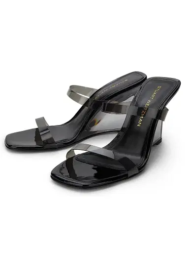 Stuart Weitzman Women's Vinnie 100MM Lucite Wedge Sandals - Vernice Black | Thumbnail 2