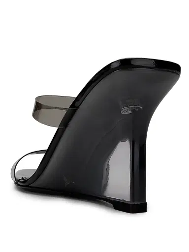 Stuart Weitzman Women's Vinnie 100MM Lucite Wedge Sandals - Vernice Black | Thumbnail 3