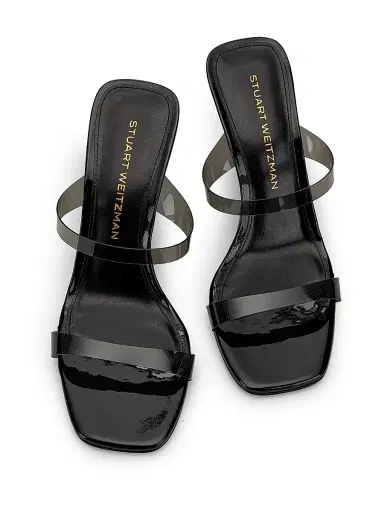 Stuart Weitzman Women's Vinnie 100MM Lucite Wedge Sandals - Vernice Black | Thumbnail 4