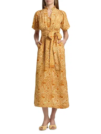 Elisamama Women's Kayin Printed Midi-Shirtdress - Orange - Size XL | Thumbnail 2
