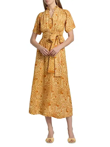 Elisamama Women's Kayin Printed Midi-Shirtdress - Orange - Size XL | Thumbnail 3