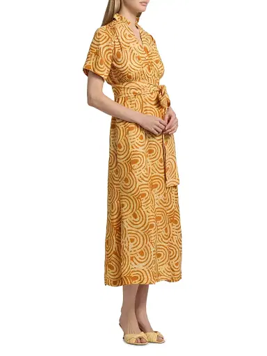 Elisamama Women's Kayin Printed Midi-Shirtdress - Orange - Size XL | Thumbnail 4