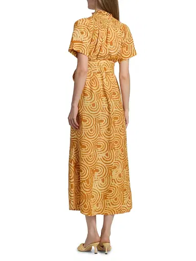 Elisamama Women's Kayin Printed Midi-Shirtdress - Orange - Size XL | Thumbnail 5