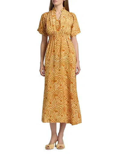 Elisamama Women's Kayin Printed Midi-Shirtdress - Orange - Size XL | Thumbnail 6