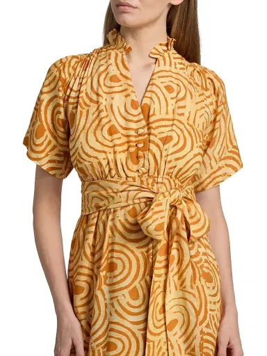 Elisamama Women's Kayin Printed Midi-Shirtdress - Orange - Size XL | Thumbnail 7