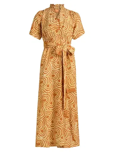 Elisamama Women's Kayin Printed Midi-Shirtdress - Orange - Size XL | Thumbnail 1