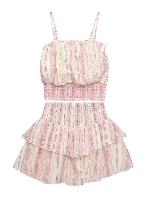 KatieJ NYC Girl's Brooke Floral Cotton Top & Skirt Set - Babypinkcottstrp