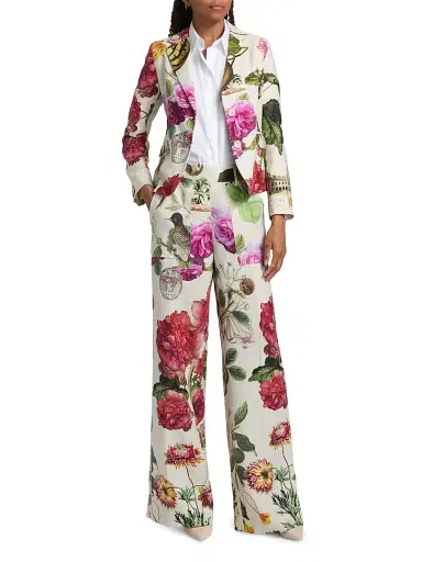 Libertine Women's Hollyhock Floral Linen Sailor Pants - Cream Multi - Size XS | Thumbnail 2