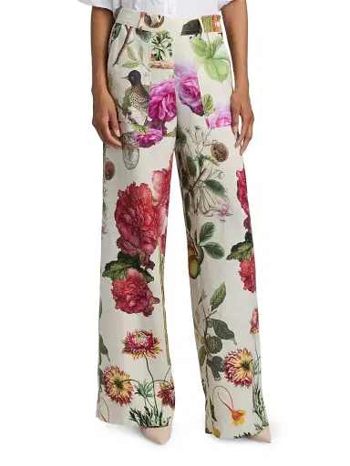 Libertine Women's Hollyhock Floral Linen Sailor Pants - Cream Multi - Size XS | Thumbnail 3