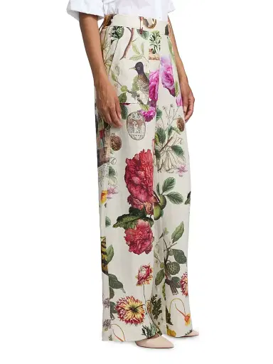 Libertine Women's Hollyhock Floral Linen Sailor Pants - Cream Multi - Size XS | Thumbnail 4